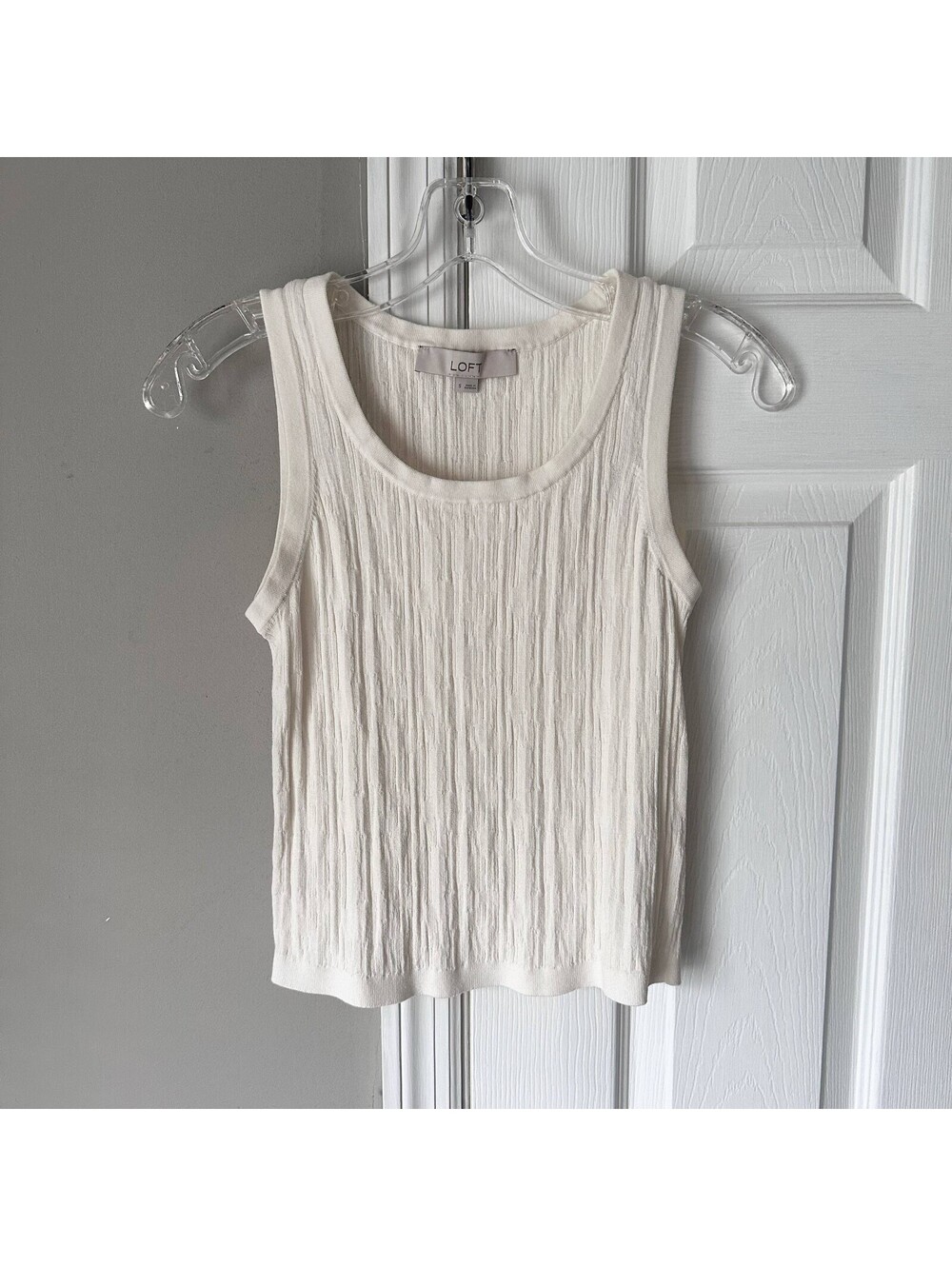 LOFT Ivory Ribbed Button Up Cardigan & Matching Top Set Women's Small Basic - Picture 3 of 9